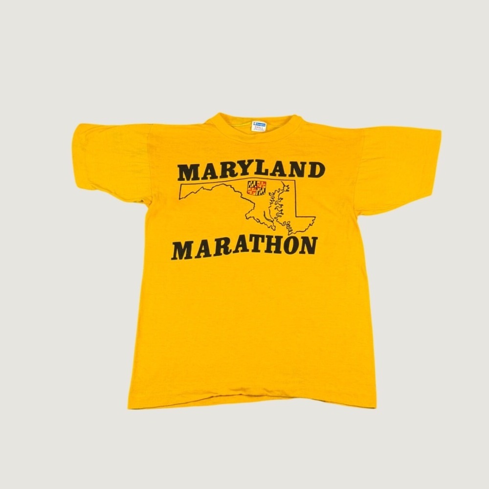 Vintage Champion Maryland Marathon T-Shirt Yellow Blue Bar Small WBAL Radio 11